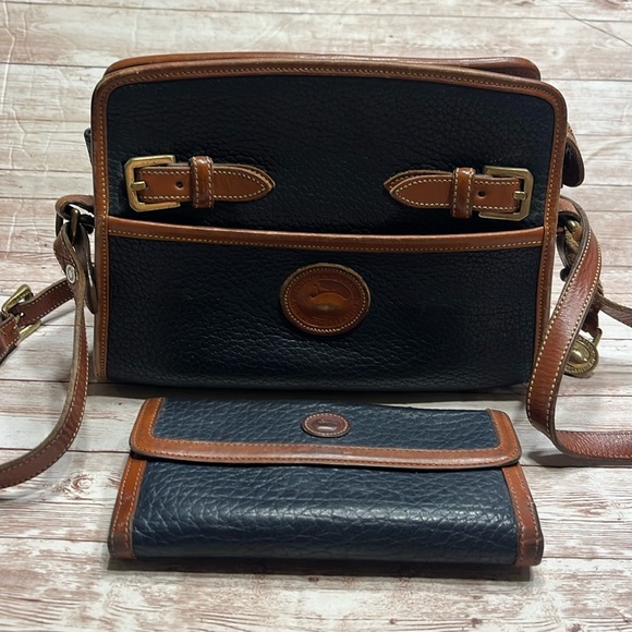 Dooney & Bourke Handbags - Vintage Dooney & Bourke Navy & Brown All Weather Leather Purse matching Wallet